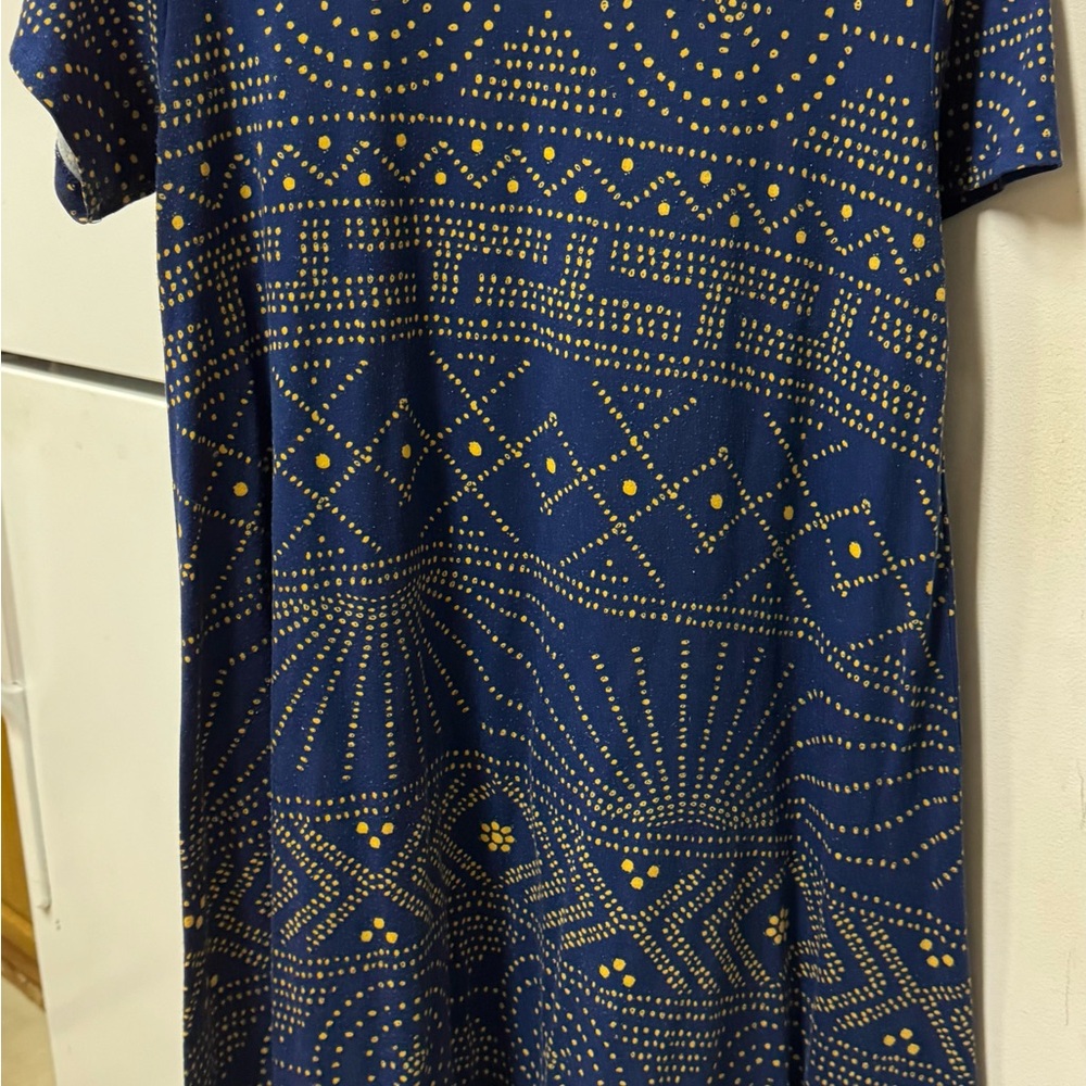 LuLaRoe Yellow and Blue Patterned High low Carly Dress with pocket